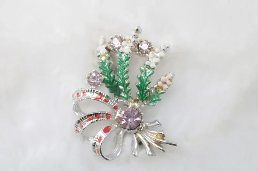 VTG Exquisite Lucky Heather Brooch Scottish Purple Rhinestone Enamel Floral Pin